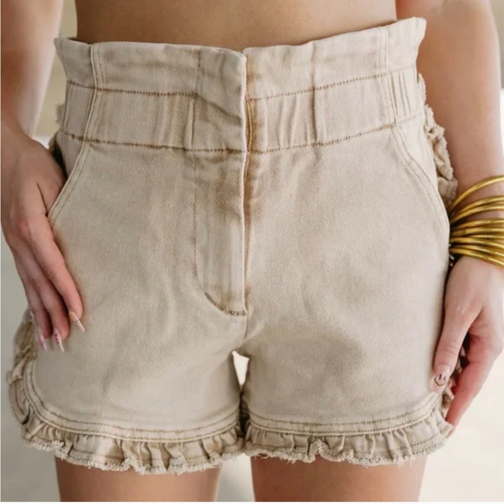 DEAR JOHN RUFFLE LIGHT BROWN SHORTS (NWT)
